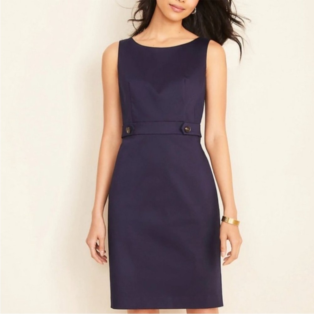 Ann Taylor The Button Tab Sheath Dress in Cotton Sateen